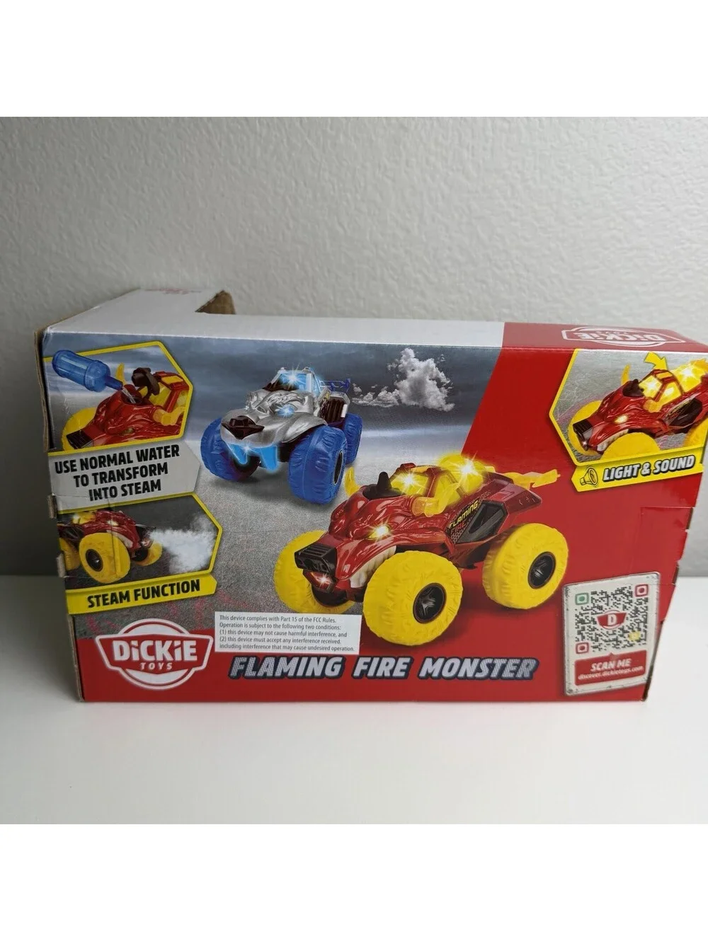 Dickie Toys Flaming Fire Monster Truck Steam Effect Light Sound Rubber Tires 3+